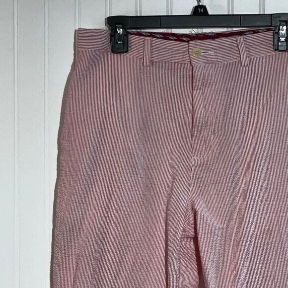 Vineyard Vines Seersucker Breaker Pant 30X32 Pink White Straight Flat Front Crop - Picture 2 of 11